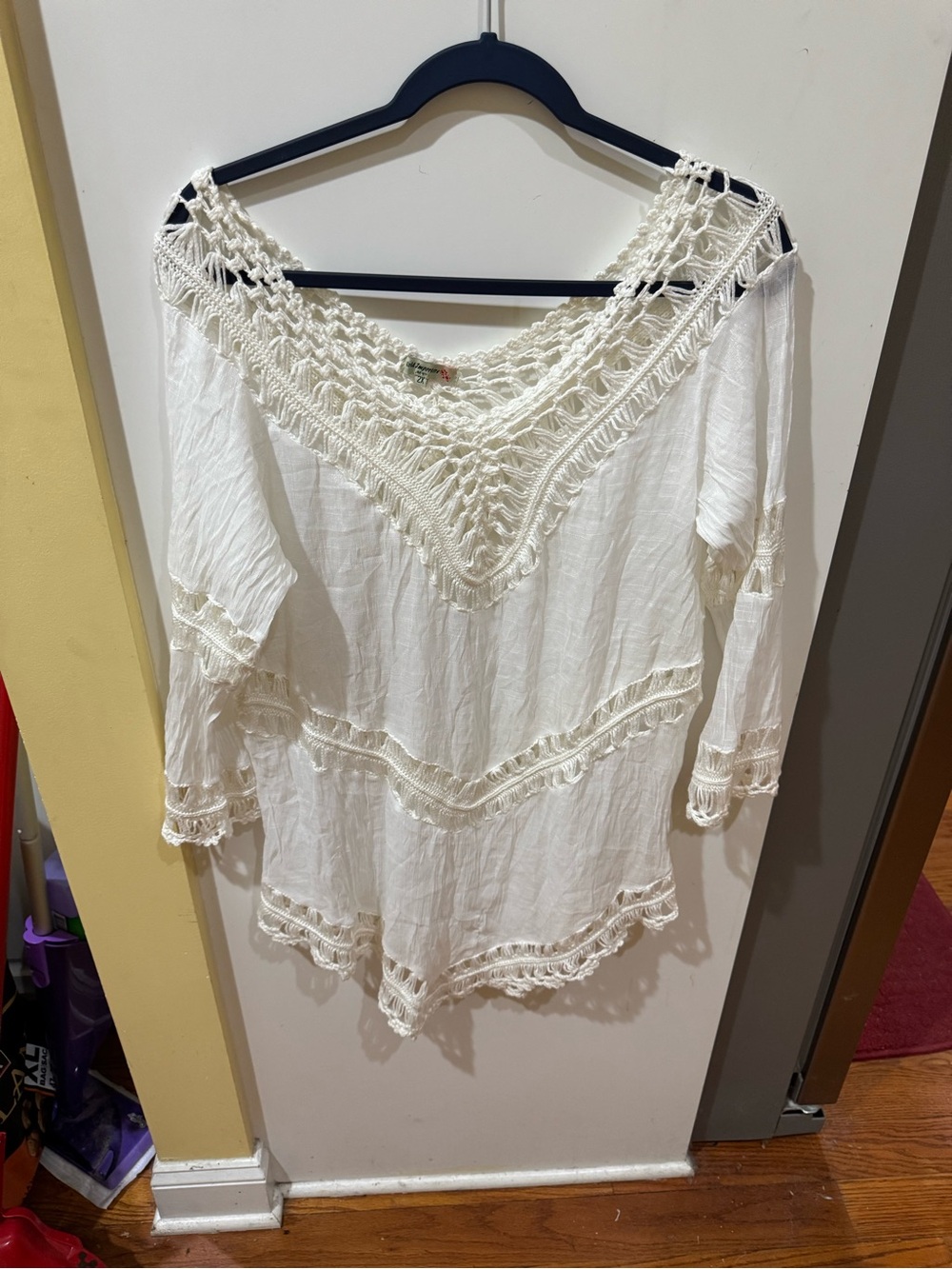 Women’s White Crochet-Trim Boho Top